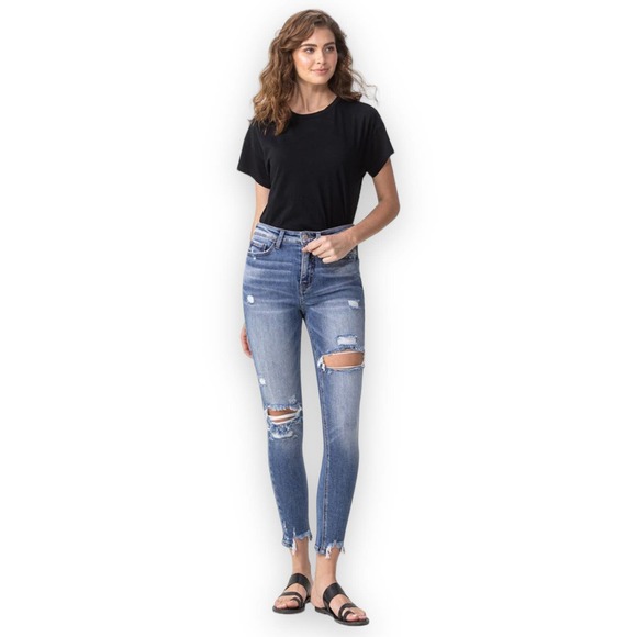 FLASH SALE! LOVERVET Juliana High Rise Distressed Ripped Blue Denim Skinny Jeans - Picture 6 of 6
